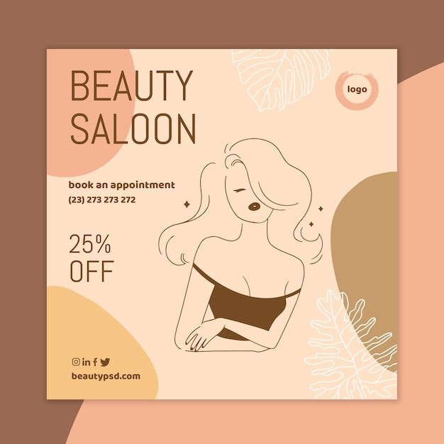 Free vector beauty salon square flyer template