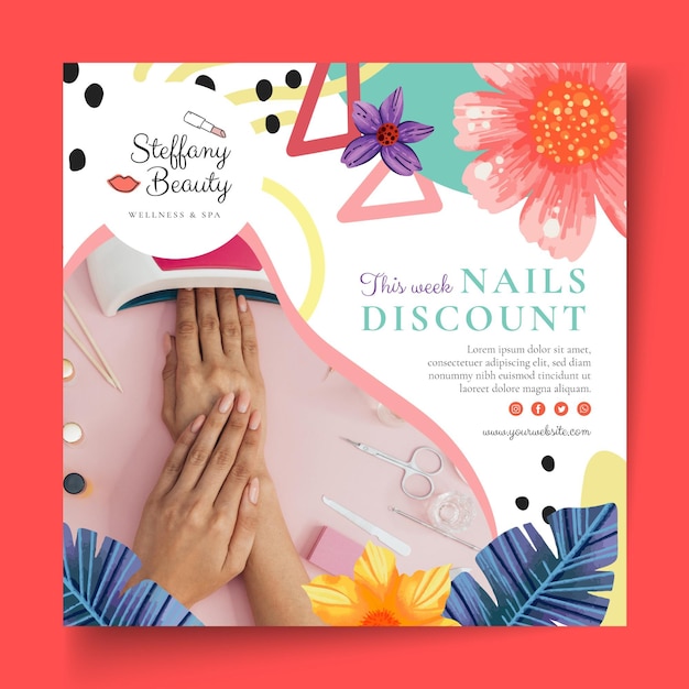 Free vector beauty salon square flyer template