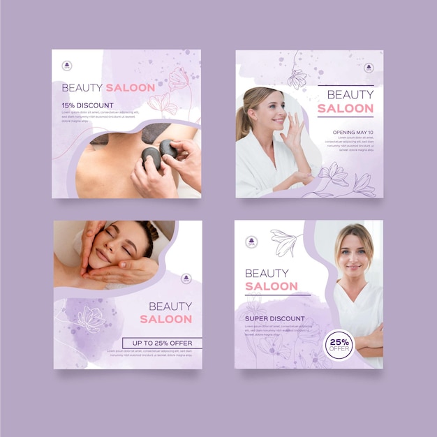 Free vector beauty saloon instagram post templates