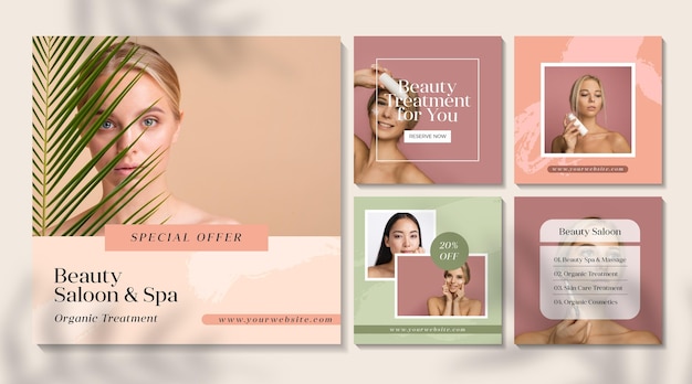 Free vector beauty saloon instagram posts set