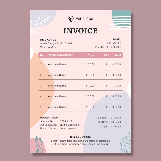 Beauty saloon invoice template