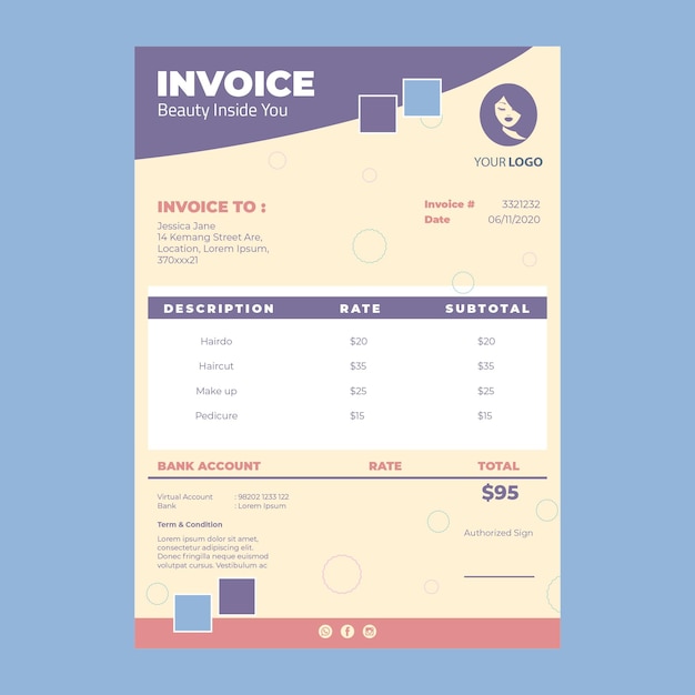 Free vector beauty saloon invoice