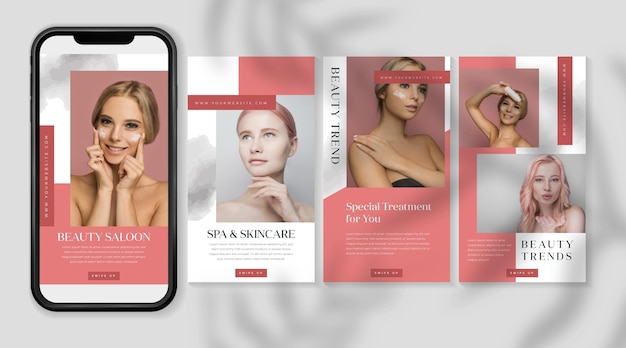 無料ベクター ビューティーサロンソーシャルメディアストーリーコレクション