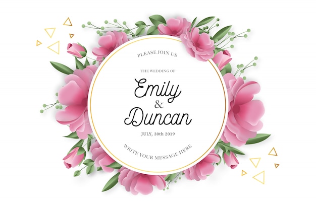 Beauty wedding frame with realistic flowers
