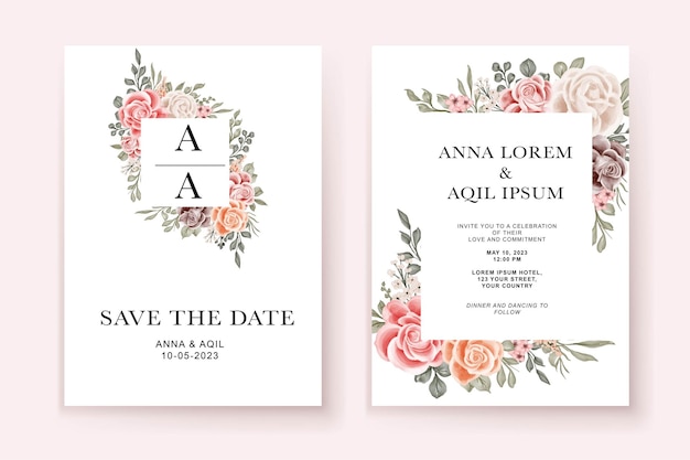 Beauty wedding invitation template 2 side