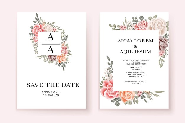 Beauty wedding invitation template 2 side