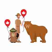 Vettore gratuito beaver bear animale e ranger del canada