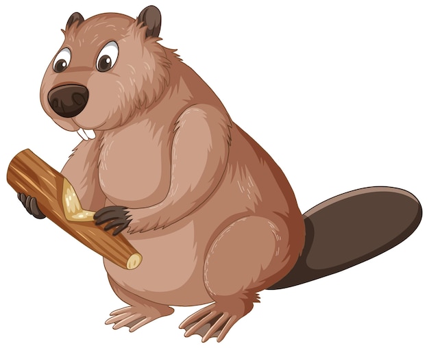 Free vector a beaver holding a wood stick