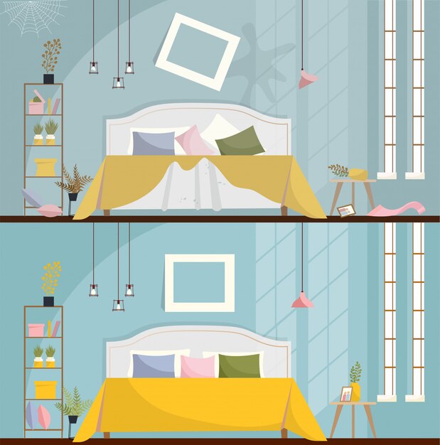 Messy Room Interior Illustration Cartoon Garret Or Attic