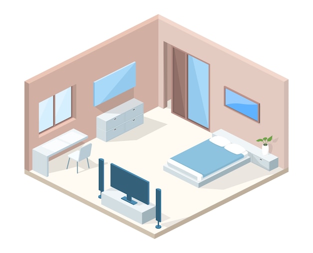 Bedroom interior cross section illustration