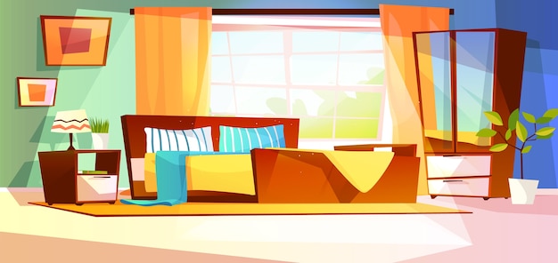 Free vector bedroom interior illustration of furniture on background.