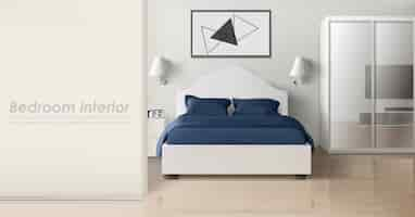 Vettore gratuito interno camera da letto in colori bianco e nero, casa moderna