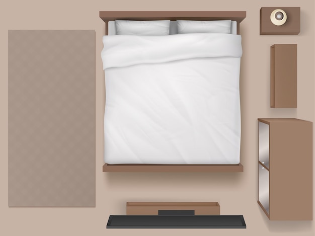 Free vector bedroom interior top view modern d home or hotel