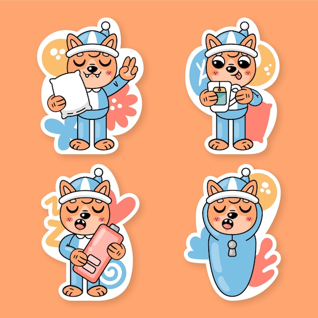 Free vector bedtime stickers collection with fred the fox