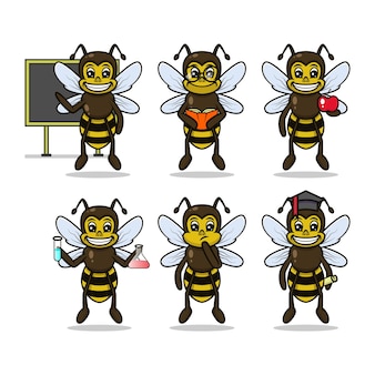 Bee cute mascot education related design illustration set