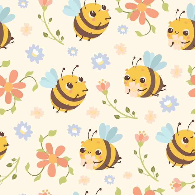 Bee and flowers pattern