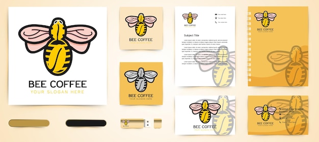Bee flying and coffee bean logo and business branding template designs inspiration isolated on white background