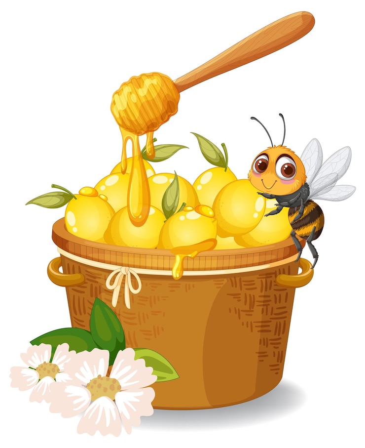 Free Vector bee with honey and lemons