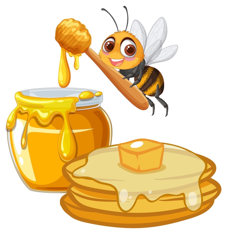 Free Vector bee with honey and pancakes delight