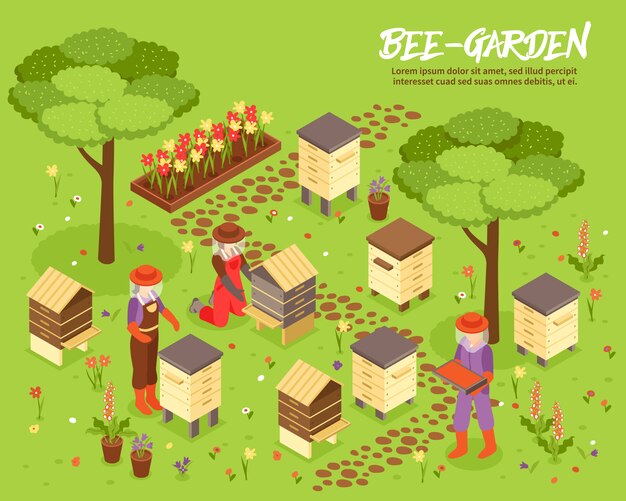 Beegarden Bee Yard Isometric Illustration 