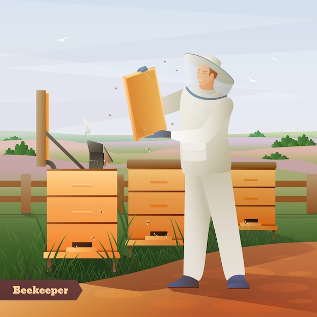 Free vector beekeeper flat composition