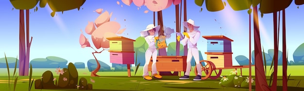 Пчеловоды на пасеке на летнем лугу