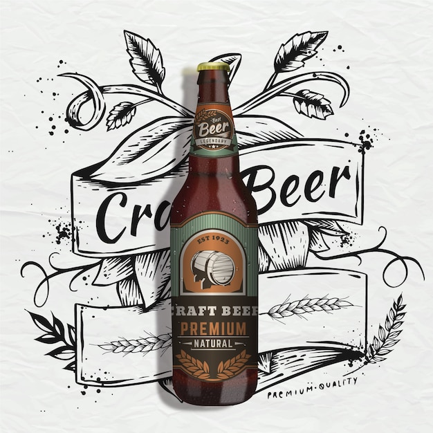 Free vector beer ad with vintage illustration