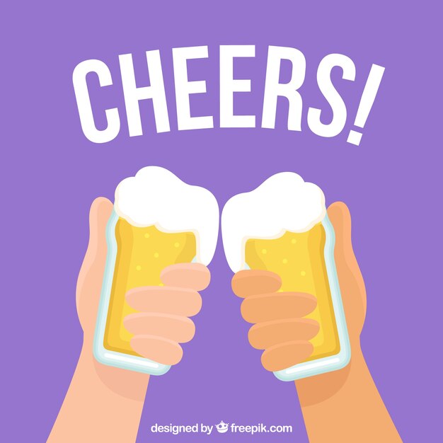 Free vector beer background with two hands holding glasses