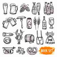 Free vector beer black doodle icons set