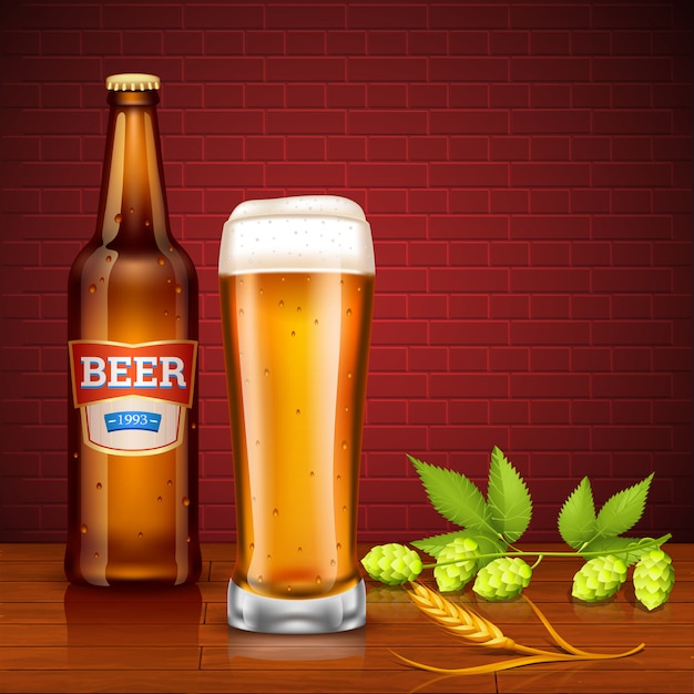 Beer design concept with bottle and glass