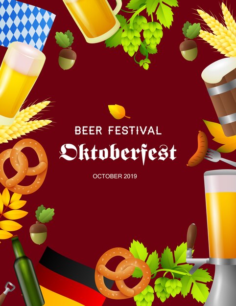 Beer festival Oktoberfest poster with fest symbols