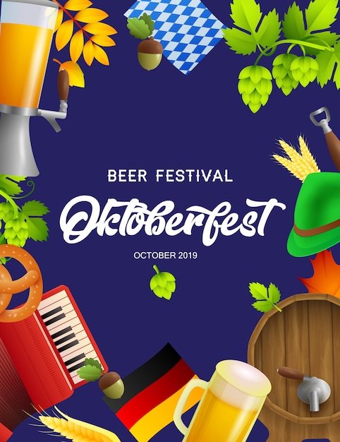 Бесплатное векторное изображение Пивной фестиваль октоберфест постер с символикой фестиваля