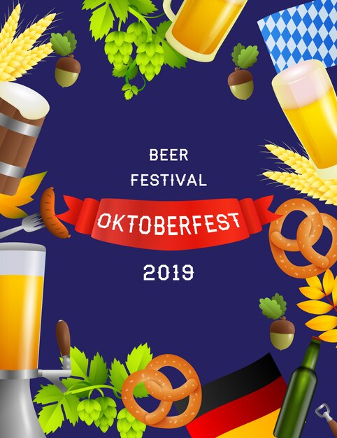 Beer festival Oktoberfest poster with fest symbols