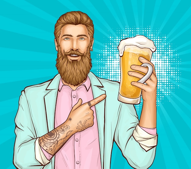 Free vector beer festival pop art illustration with hipster man