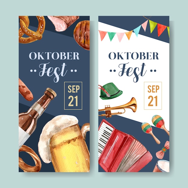 Free vector beer, food and musical instruments flyer for oktoberfest design