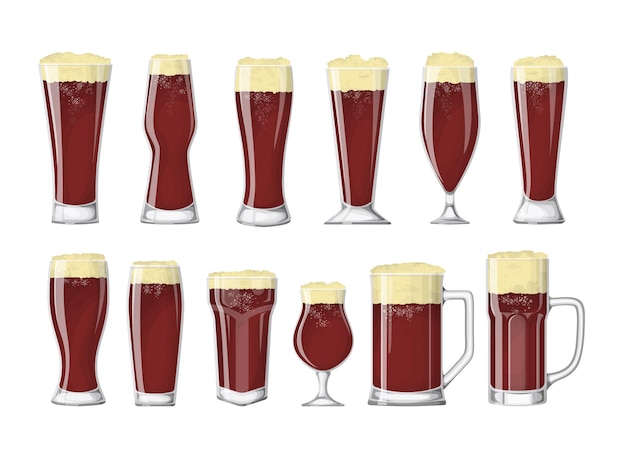 Free vector beer glasses set dark beer or ale