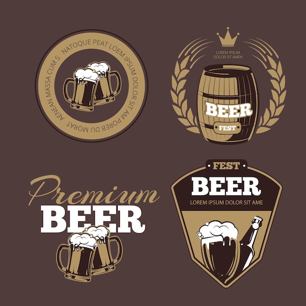 Free vector beer icons, labels, signs for posters and banners. beer fest, premium beer, label beer illustration, beer alcohol bottle. set