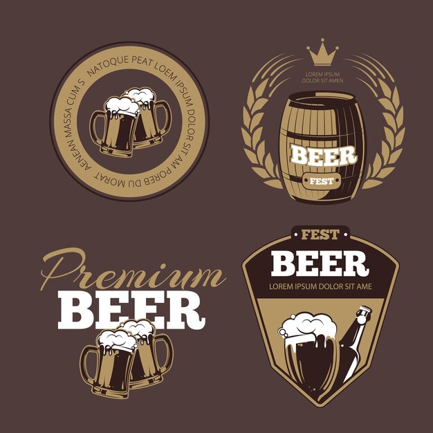 Beer icons, labels, signs for posters and banners. Beer fest, premium beer, label beer illustration, beer alcohol bottle. set