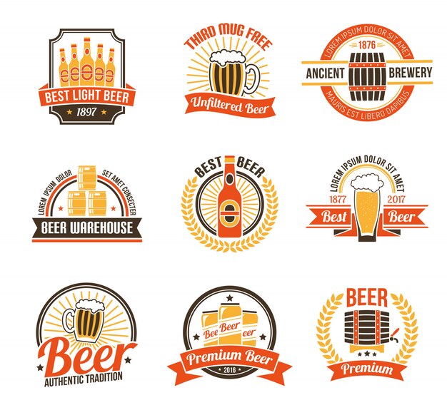 Vettore gratuito birra logo set