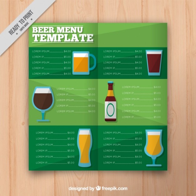 Beer menu in flat design