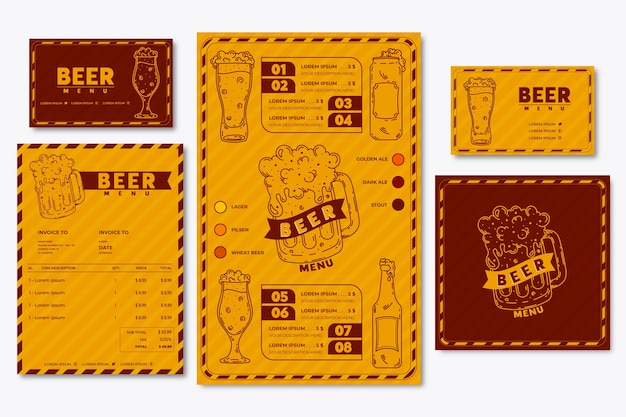 Free vector beer menu template and business card