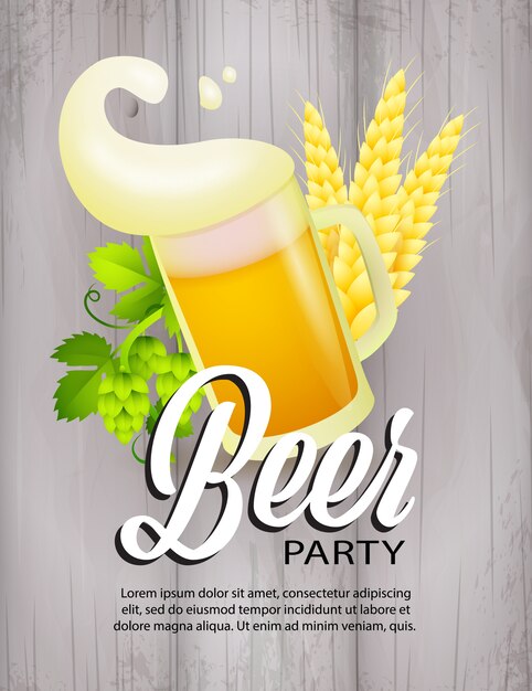 Beer party poster template and mug with foam