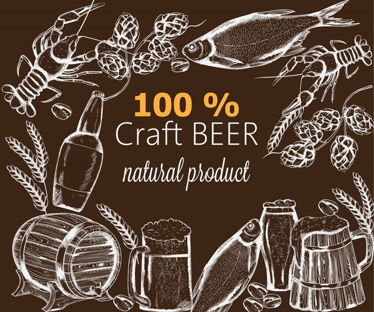 Free Vector beer snacks set with fish, crayfish, artichoke and pistachio nuts