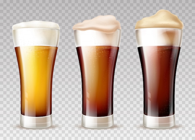 Tipi di birra versati in bicchieri realistici