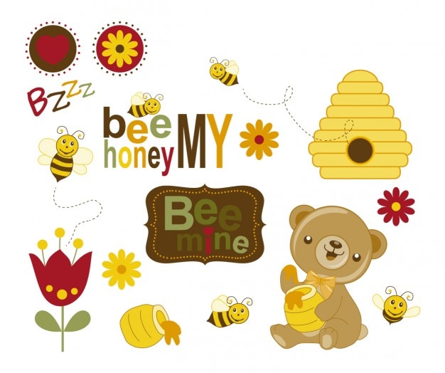 Bees and bear with honey