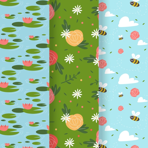 Bees and flowers seamless spring pattern