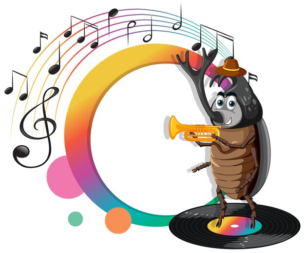트럼펫을 연주하는 딱정벌레 만화 캐릭터