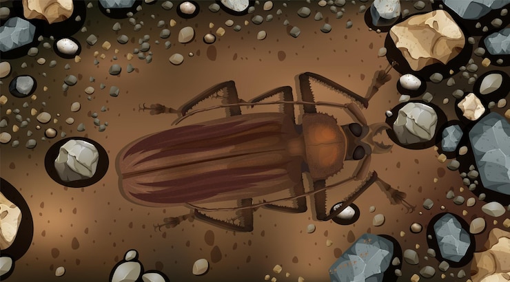 Free Vector beetle in soil with rocks