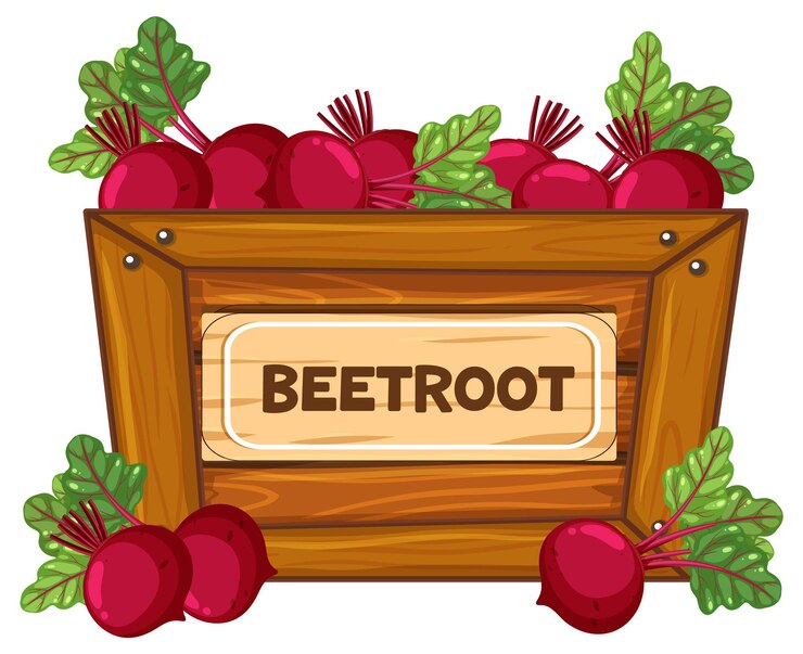 Free Vector beetroot in wooden box with beetroot sign banner