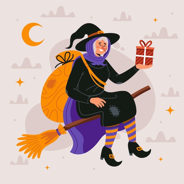 Vettore gratuito befana in design piatto